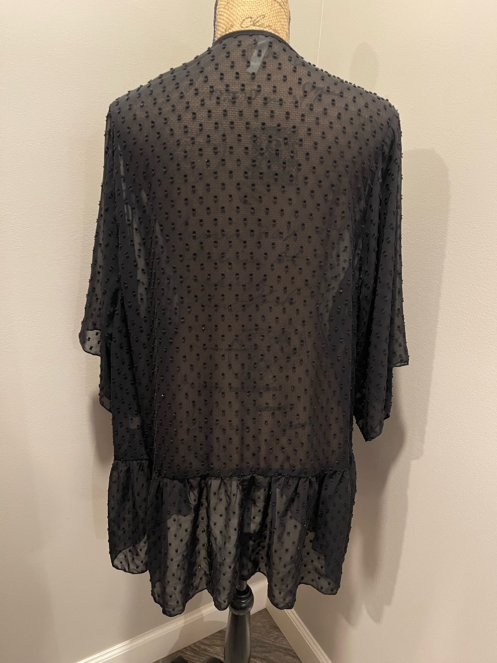 DKNY Black Sheer Textured Polka Dot Cardigan - Picture 2 of 5